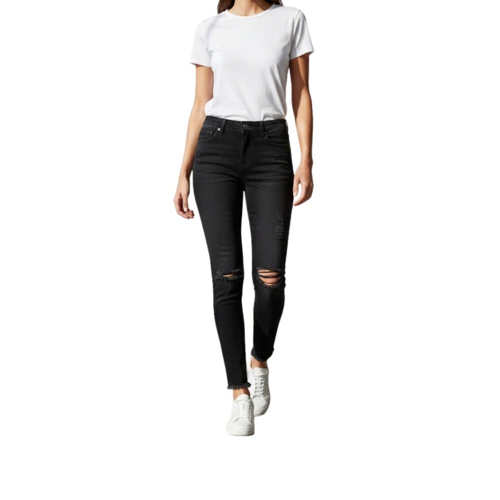 Hudson Distressed Black Skinny Jeans – Women’s Made in USA